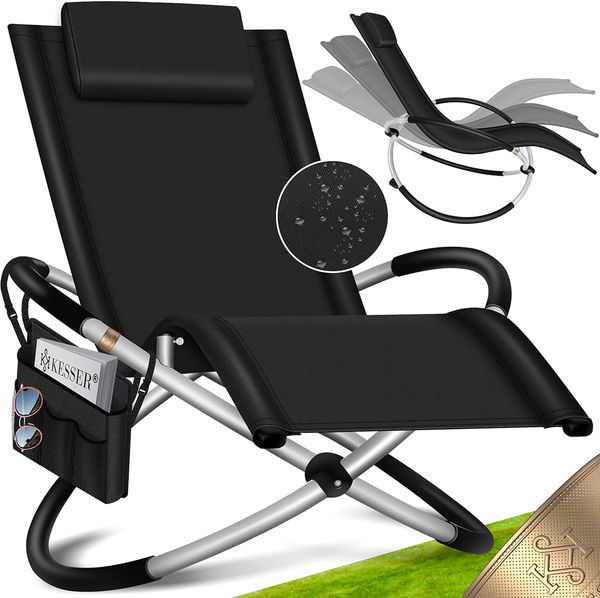 KESSER® Relaxliege Liegestuhl Inkl. Tasche + Abdeckung Gartenliege Sonnenliege Gartenstuhl Klappstuhl faltbar | Schwungliege | Schaukelsessel | ergonomische Relaxsessel | 180kg Belastung, Schwarz