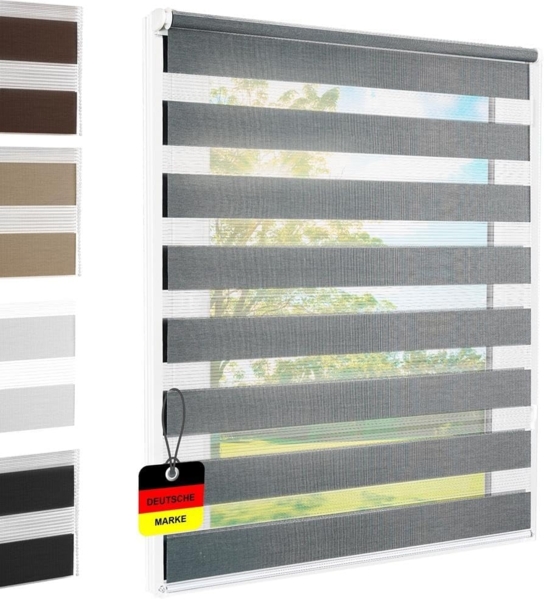 Doppelrollo Klemmfix ohne Bohren grau 60x140 cm [Stoffbreite 56cm] Duo Rollo für Fenster/Türen Gardine Zebrarollo - Farbe: Grau, Höhe (cm): 140, Breite (cm): 60