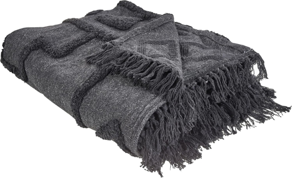 beliani 'CHACK' Kuscheldecke, Baumwolle, Dunkelgrau, 200x220 cm