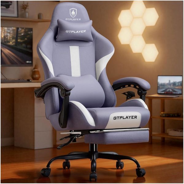GTPLAYER Gaming-Stuhl Stoff, Racing Gamer Stuhl, Ergonomischer Gaming Sessel Gaming Chair, Schreibtischstuhl, Federsitzkissen mit Fußstütze