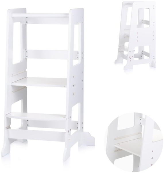 Chipolino Kinder Lernturm Stehhilfe Holz Tritthocker Trittstufe höhenverstellbar weiß