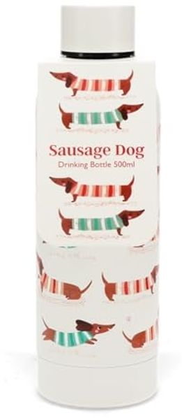 Rex London Isolierflasche Sausage Dog - Dackel Motiv für 500ml, Edelstahlflasche mit 3D-Prägeeffekt