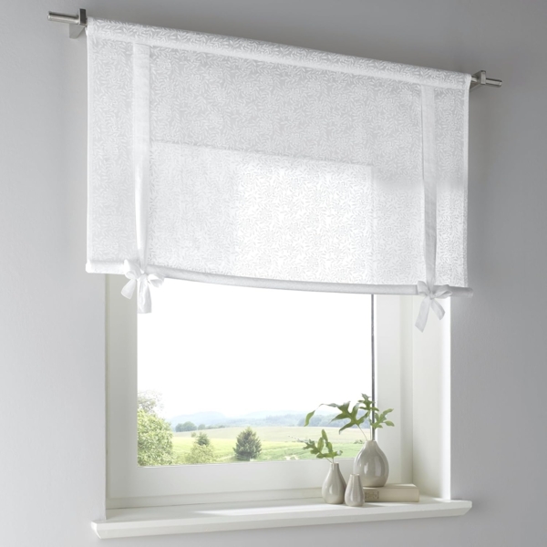 Kutti Raffrollo Lille, mit Stangendurchzug, freihängend, Baumwolle Voile Raffgardine Schleife