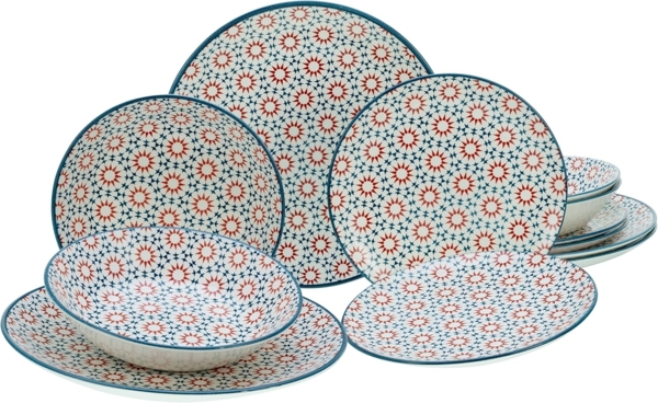 CreaTable, 17837, Serie Stella, Geschirrset, Teller Set 12 teilig Bunt