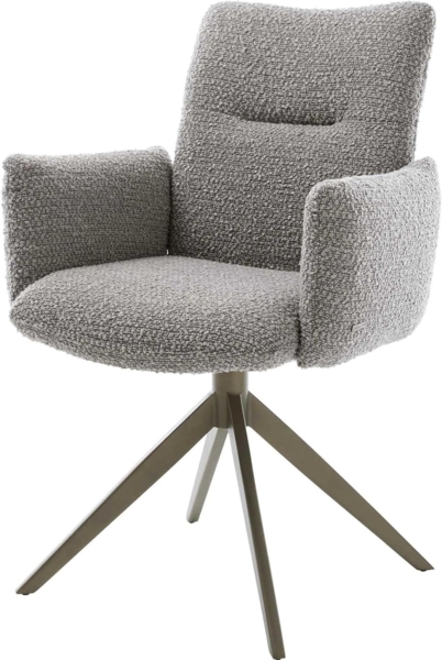 Drehstuhl Jova-Flex mit Armlehnen Bouclé Silbergrau Kreuzgestell breit Effektfinish Titan 360° drehbar Wippfunktion Taschenfederkern