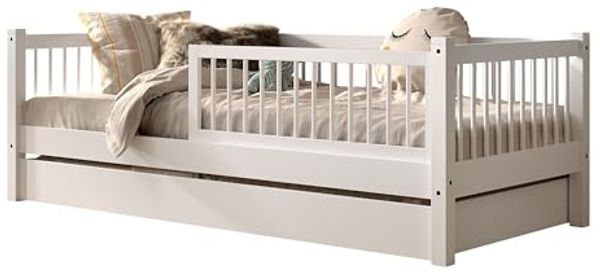 Daybett >Buche Massiv< in Buche massiv weiß lackiert - 207,5x68x97,5 (BxHxT)