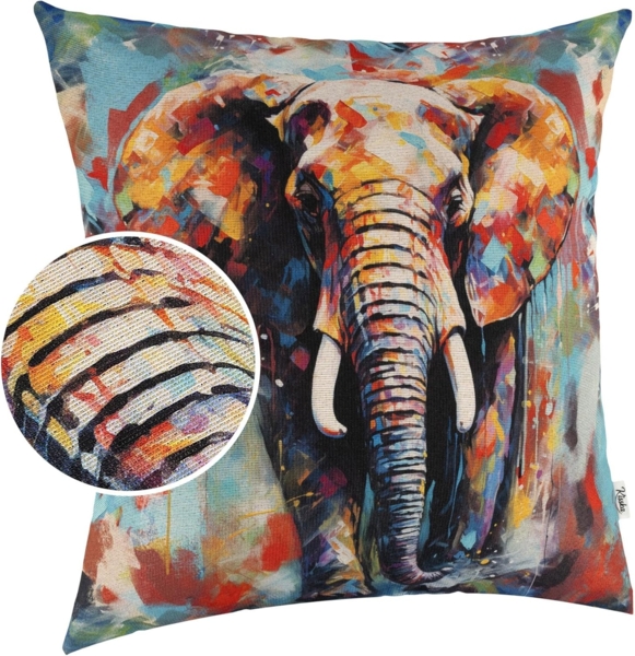 Kisska Dekokissen robust Designer Kissenbezug Modern-Zierkissen, Elefant Kissenhülle in 40x40 cm ohne Füllung Gobelin Pop Art