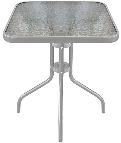 Bistrotisch Balkontisch Gartentisch Terrassentisch Glastisch silber 60x60 cm