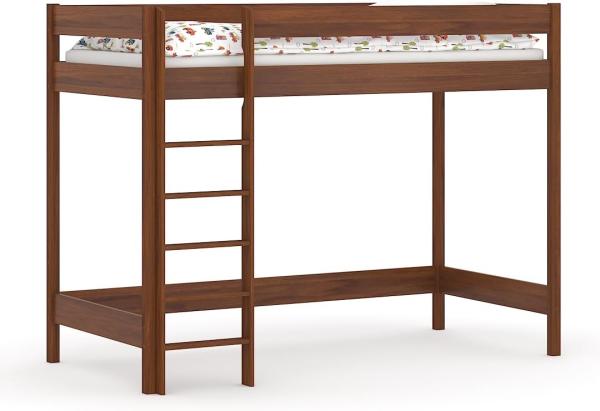 WNM Group Hochbett mit Matratze HUBI - Kinderbett mit Rausfallschutz und Lattenrost - Absturzsicherung Hochbett - Jugendbett - Kinderhochbetten - 200x90x160 - Palisander