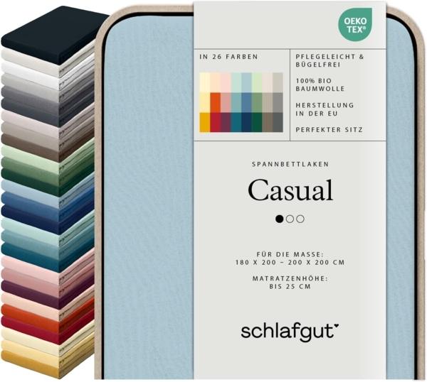Schlafgut Spannbettlaken CASUAL u.a. in Gr. 90x200, 140x200 oder 180x200 cm, 100% Bio-Baumwolle, Jersey, Gummizug: rundum, (1 Stück), Bettlaken für Matratzen bis 25 cm Höhe, zuverlässig, langlebig, weich