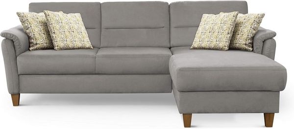 CAVADORE Schlafsofa Palera / Federkern-Ecksofa mit Schlaffunktion und Bettkasten / 244 x 89 x 163 / Mikrofaser-Bezug, Hellgrau