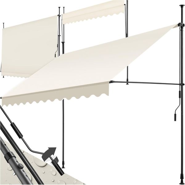 tectake® Klemmmarkise mit Handkurbel, Balkon Markise ohne Bohren, Markise höhenverstellbar, UV-beständig, wasserabweisend, Terrassenüberdachung, Sonnenschutz Terrasse & Balkon, Breite 300 cm - beige