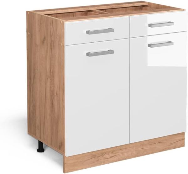 Vicco Küchenschrank Küchenzeile R-Line, Weiß Hochglanz, Schubladenunterschrank 80 cm, ohne AP