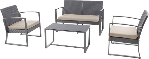 SVITA LOIS XL Polyrattan Sitzgruppe Gartenmöbelset Garnitur Tisch Sessel Grau