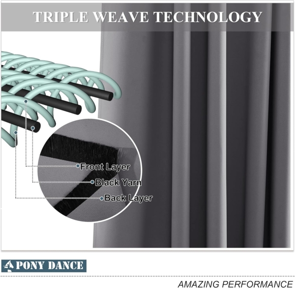 PONY DANCE Thermovorhang Kälteschutz Winter Graue Blickdichte Vorhänge Wärmeisolierend Ösenvorhang 2er Set H 245 x B 140 cm Verdunkelnde Gardinen Wohnzimmer Verdunkelungsvorhang Ösen Bild 4