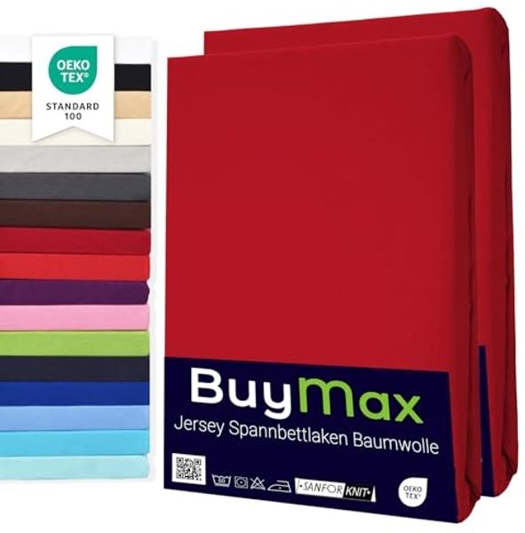 Buymax Spannbettlaken 60x120 cm Doppelpack 100% Baumwolle Kinderbett Spannbetttuch Baby Bettlaken Jersey, Matratzenhöhe bis 15 cm, Farbe Rot