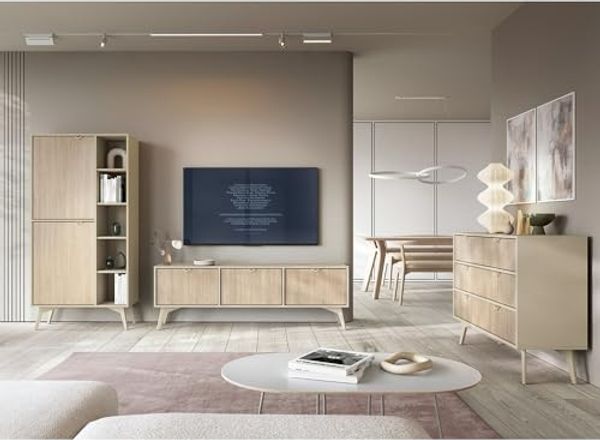 Lomadox Wohnzimmer-Set FAREHAM-160, (Mega-Spar-Set, 3-St, 3-tlg), sandfarben, Front mit Fischgrätenmuster