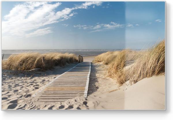 DEQORI Schneidebrett 'Strandaufgang am Meer', Glas, Platte Frühstücksbrett Schneideplatte