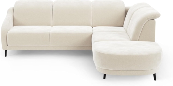 CAVADORE Ecksofa Blue/Eckcouch im modernen Design, Inkl. Kopfteilverstellung, Vorziehsitz motorisch, Klapptisch, USB-Anschluss und mattschwarzen Metallfüßen / 258 x 93 x 249 / Mikrofaser, Naturweiß Bild 9