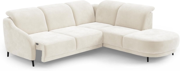 CAVADORE Ecksofa Blue/Eckcouch im modernen Design, Inkl. Kopfteilverstellung, Vorziehsitz motorisch, Klapptisch, USB-Anschluss und mattschwarzen Metallfüßen / 258 x 93 x 249 / Mikrofaser, Naturweiß Bild 5