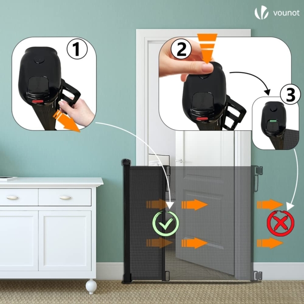 VOUNOT Treppenschutzgitter Ausziehbar Türschutzgitter Roll 0-180cm, Einziehbar Treppenschutzrollo für Hunde, Katzen, Schwarz Bild 4