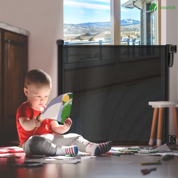 VOUNOT Treppenschutzgitter Ausziehbar Türschutzgitter Roll 0-180cm, Einziehbar Treppenschutzrollo für Hunde, Katzen, Schwarz Bild 6