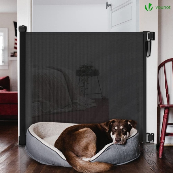 VOUNOT Treppenschutzgitter Ausziehbar Türschutzgitter Roll 0-180cm, Einziehbar Treppenschutzrollo für Hunde, Katzen, Schwarz Bild 7
