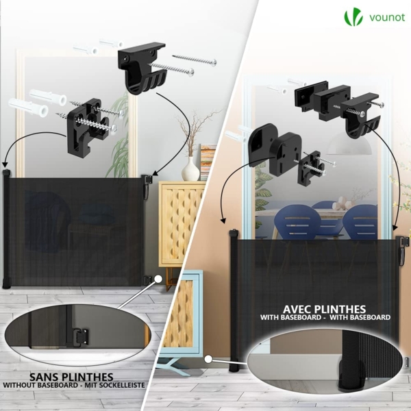 VOUNOT Treppenschutzgitter Ausziehbar Türschutzgitter Roll 0-180cm, Einziehbar Treppenschutzrollo für Hunde, Katzen, Schwarz Bild 5