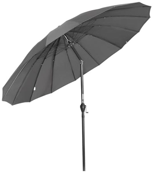 Angel Living Sonnenschirm Marktschirm,Terrassenschirm mit Kurbel und Neigung,Ø 270 cm Rund, mit UV-Schutz 50+ Grau