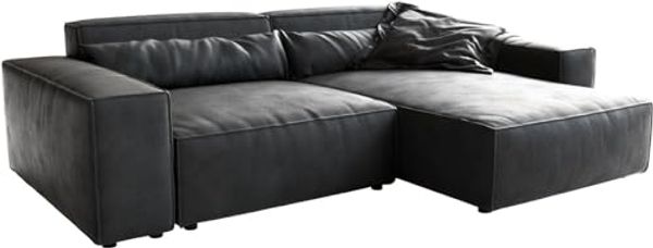 Delife 'Sirpio XL' Ecksofa mit variabler Recamiere, 270x170 cm, Anthrazit, Kunstleder, ohne Hocker
