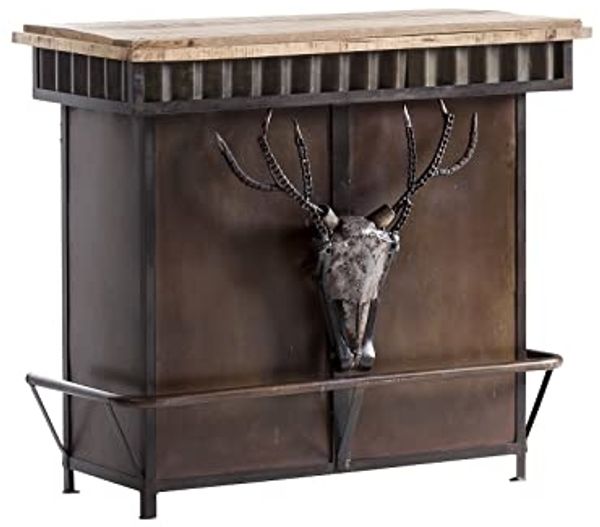 Bartresen Yorkshire, 110x97 cm - Geweih-Design, Mangoholz, Metallgestell, Perfekt für Bar & Küche