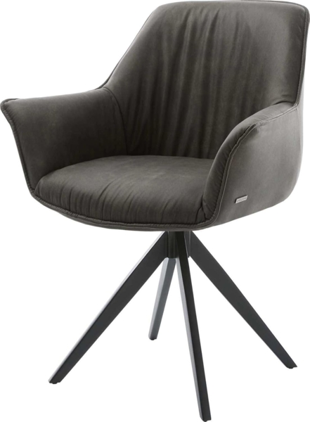 Esszimmerstuhl Keila-Flex mit Armlehnen Mikrofaser Anthrazit Vintage Kreuzgestell kantig Schwarz