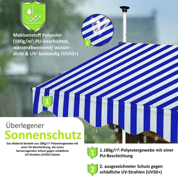 Melko Klemmmarkise Klemmmarkise mit LED Sonnenschutz Markise Balkon Fenstermarkise (Stück, 1-St, Markise) Gummierter Standfuß für besseren Halt Bild 7