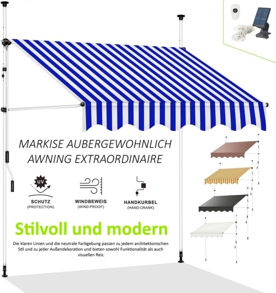 Melko Klemmmarkise Klemmmarkise mit LED Sonnenschutz Markise Balkon Fenstermarkise (Stück, 1-St, Markise) Gummierter Standfuß für besseren Halt Bild 6