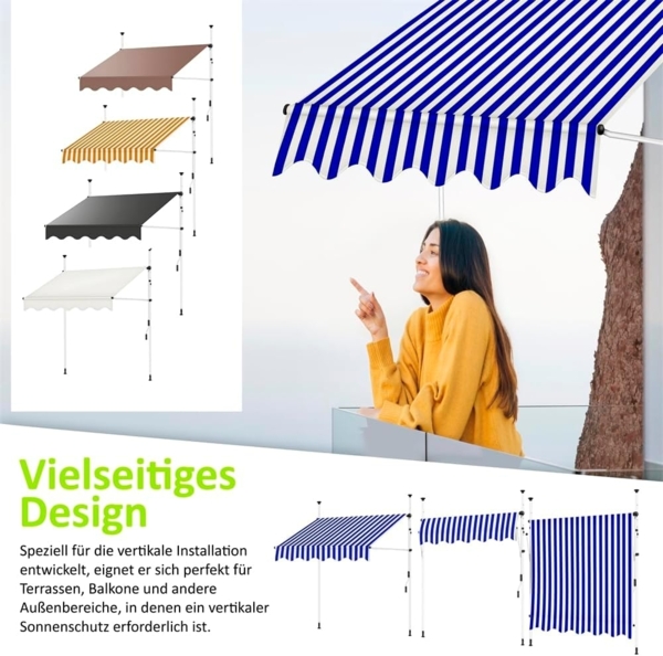 Melko Klemmmarkise Klemmmarkise mit LED Sonnenschutz Markise Balkon Fenstermarkise (Stück, 1-St, Markise) Gummierter Standfuß für besseren Halt Bild 5