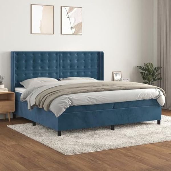 vidaXL Boxspringbett mit Matratze Dunkelblau 200x200 cm Samt 3132943