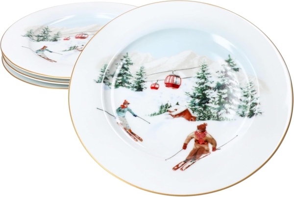 MamboCat Frühstücksteller 4x Chalet Kuchenteller 4 Personen Porzellan Dessert-Teller Ski Alpen