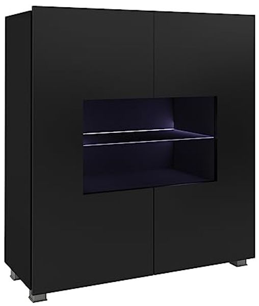 Lomadox Highboard CAIRNS-132, in schwarz Hochglanz, Modern, grifflos