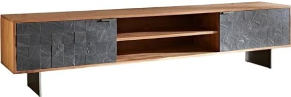 Lowboard Teele 200 cm Akazie Natur Schiefer 2 Türen Fuß schwebend Edelstahl