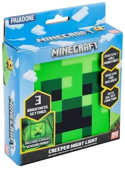 Minecraft Paladone Creeper Nachtlicht, Nachtlichtsensor-Funktion, tragbar, klebende Rückseite zur Wandplatzierung, offizielles lizenziertes Geschenk und Schlafzimmerdekor Fans