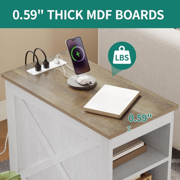 YITAHOME 2PCS Beistelltisch mit Ladestation, Couch Beistelltisch mit Doppellagigem Stauraum, 60X30X50CM Nachttisch für Schlafzimmer, Wohnzimmer, für Räume, Wohnzimmer, Schlafzimme, Weiß Bild 4