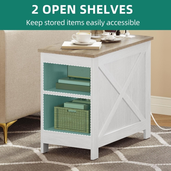 YITAHOME 2PCS Beistelltisch mit Ladestation, Couch Beistelltisch mit Doppellagigem Stauraum, 60X30X50CM Nachttisch für Schlafzimmer, Wohnzimmer, für Räume, Wohnzimmer, Schlafzimme, Weiß Bild 6