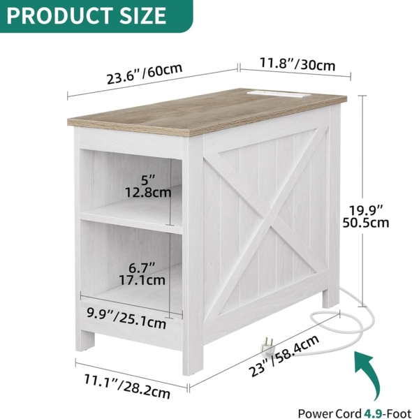 YITAHOME 2PCS Beistelltisch mit Ladestation, Couch Beistelltisch mit Doppellagigem Stauraum, 60X30X50CM Nachttisch für Schlafzimmer, Wohnzimmer, für Räume, Wohnzimmer, Schlafzimme, Weiß Bild 3