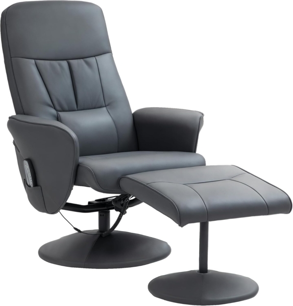 HOMCOM Massagesessel mit Fußhocker, Liegefunktion, 10 Massagepunkte (Relaxsessel, 2-St, Fernsehsessel), mit Seitentasche, Fernbedienung, Kunstleder, Dunkelgrau