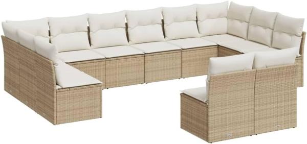 vidaXL 12-tlg. Garten-Sofagarnitur mit Kissen Beige Poly Rattan