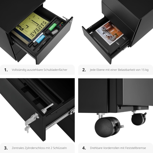tectake Rollcontainer Aktenrollschrank, aus pulverbeschichtetem Stahl Bild 6