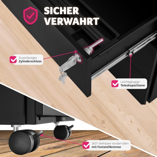 tectake Rollcontainer Aktenrollschrank, aus pulverbeschichtetem Stahl Bild 5