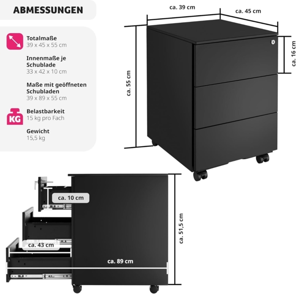 tectake Rollcontainer Aktenrollschrank, aus pulverbeschichtetem Stahl Bild 2