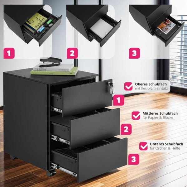 tectake Rollcontainer Aktenrollschrank, aus pulverbeschichtetem Stahl Bild 4