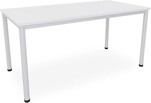 Dila GmbH Schreibtisch in verschiedenen Größen und Farben graues Metallgestell Konferenztisch Besprechungstisch Arbeitstisch Universaltisch Bürotisch Verkaufstisch (B: 160 cm x T: 80 cm, Weiß)